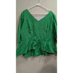 Women's green peplum shirt 3/4 length sleeves by Laura Byrnes California 4x